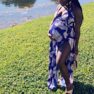 Blue 2-Split ankle length sundress